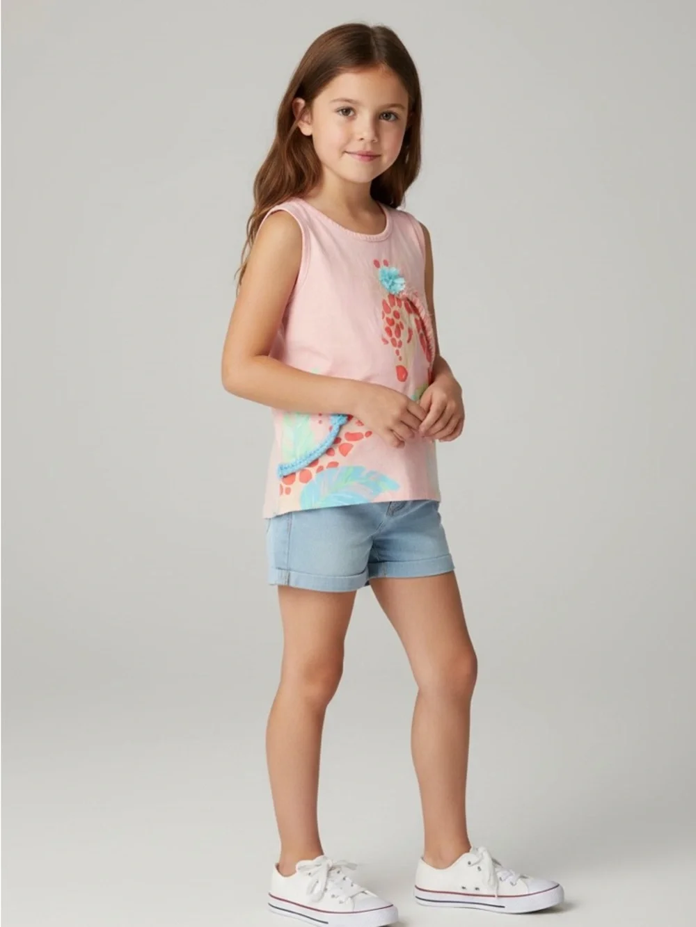 Synthia Rowley cotton braided giraffe manes/flowers Girl topXS sleeveless tassel